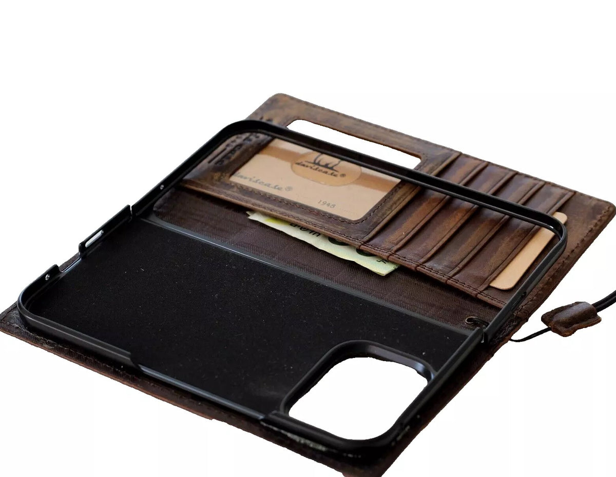 Genuine leather Google Pixel Fold case by DAVISCASE with book wallet design and hand-stitched closure, fitting Pixel Fold models.