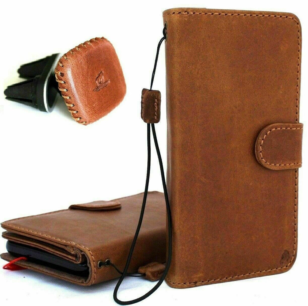 Genuine full leather Samsung Galaxy Note 10 case with wallet design, slim stand, magnetic car holder, and removable cover by DAVISCASE