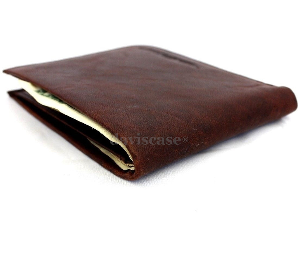 Men's genuine brown leather wallet by DAVISCASE with 6 credit card slots and 2 bill compartments, slim and luxury design.