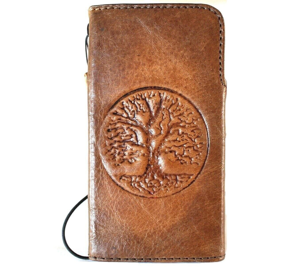 DavisCase genuine leather wallet case for Google Pixel 7 Pro with fold book design, 3D tree of life stamping, and stand feature.