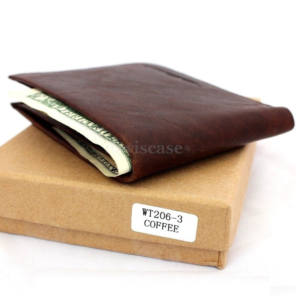 Men's genuine leather wallet by DAVISCASE with 6 credit card slots, 2 bill compartments, slim brown design.