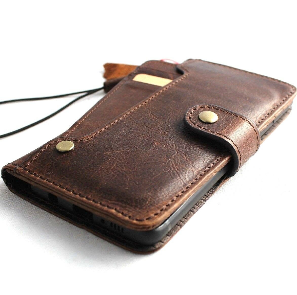 Handmade genuine Italian leather wallet case for Samsung Galaxy S9, with rubber holder and wireless charging compatibility.