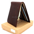 Men's genuine leather DAVISCASE wallet with 6 card slots, 2 bill compartments, slim design in brown leather.