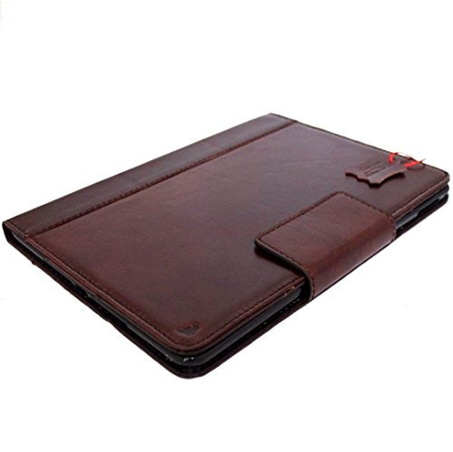 Brown genuine leather iPad Pro 12.9 case by DAVISCASE with card slots, stand feature, slim design, and handmade craftsmanship.