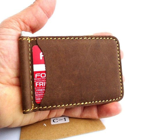 Genuine buffalo leather men's mini wallet with ID and credit card slots, compact style, lightweight design.