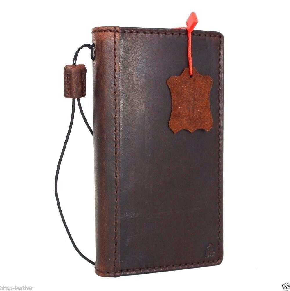 Vintage brown genuine leather Sony Xperia 1 V book wallet case with card slots, slim handmade luxury cover.