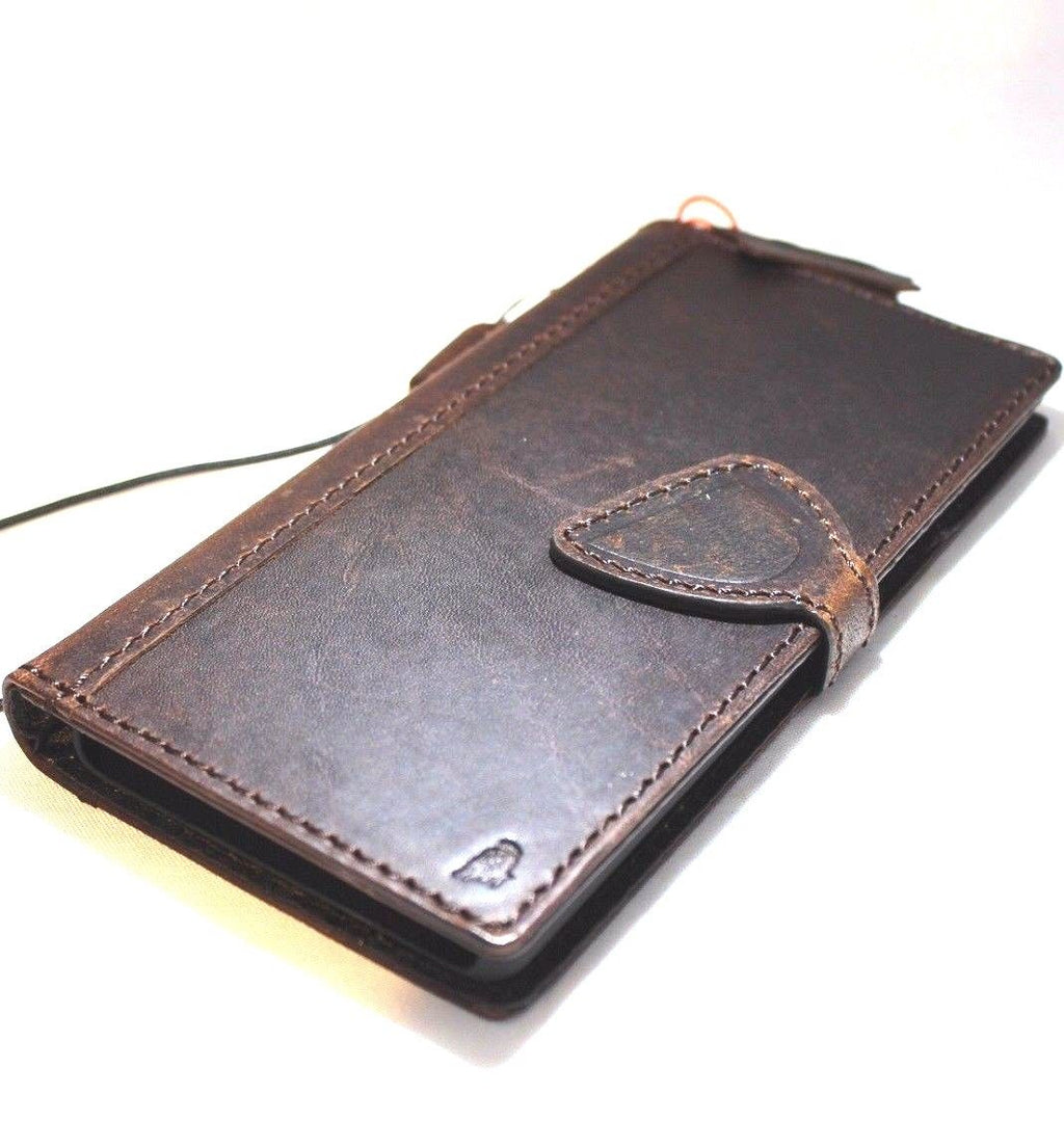 Dark brown genuine vintage leather Samsung Galaxy Note 8 book wallet case with magnetic closure, card slots, and stand feature.