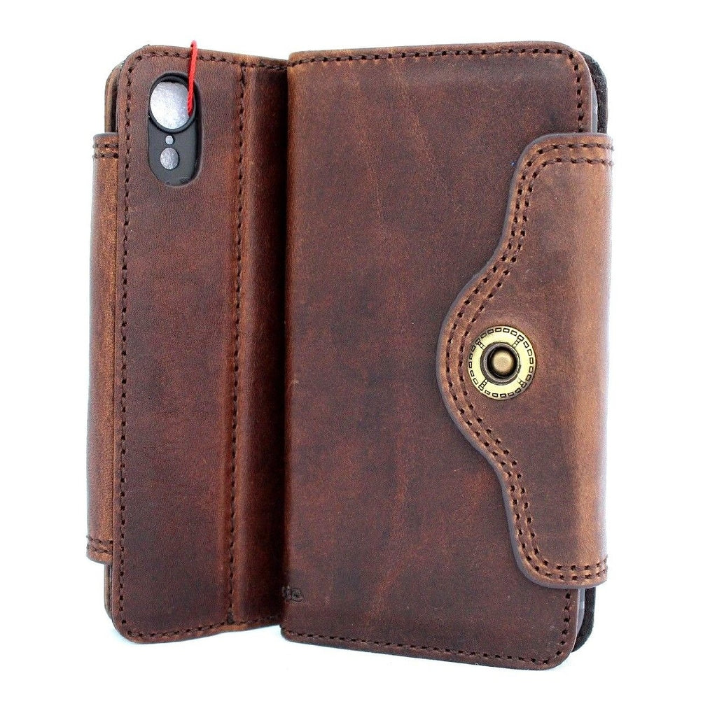 Vintage leather wallet case for Apple iPhone XR by DAVISCASE, soft genuine leather with slim book-style design and card slots.