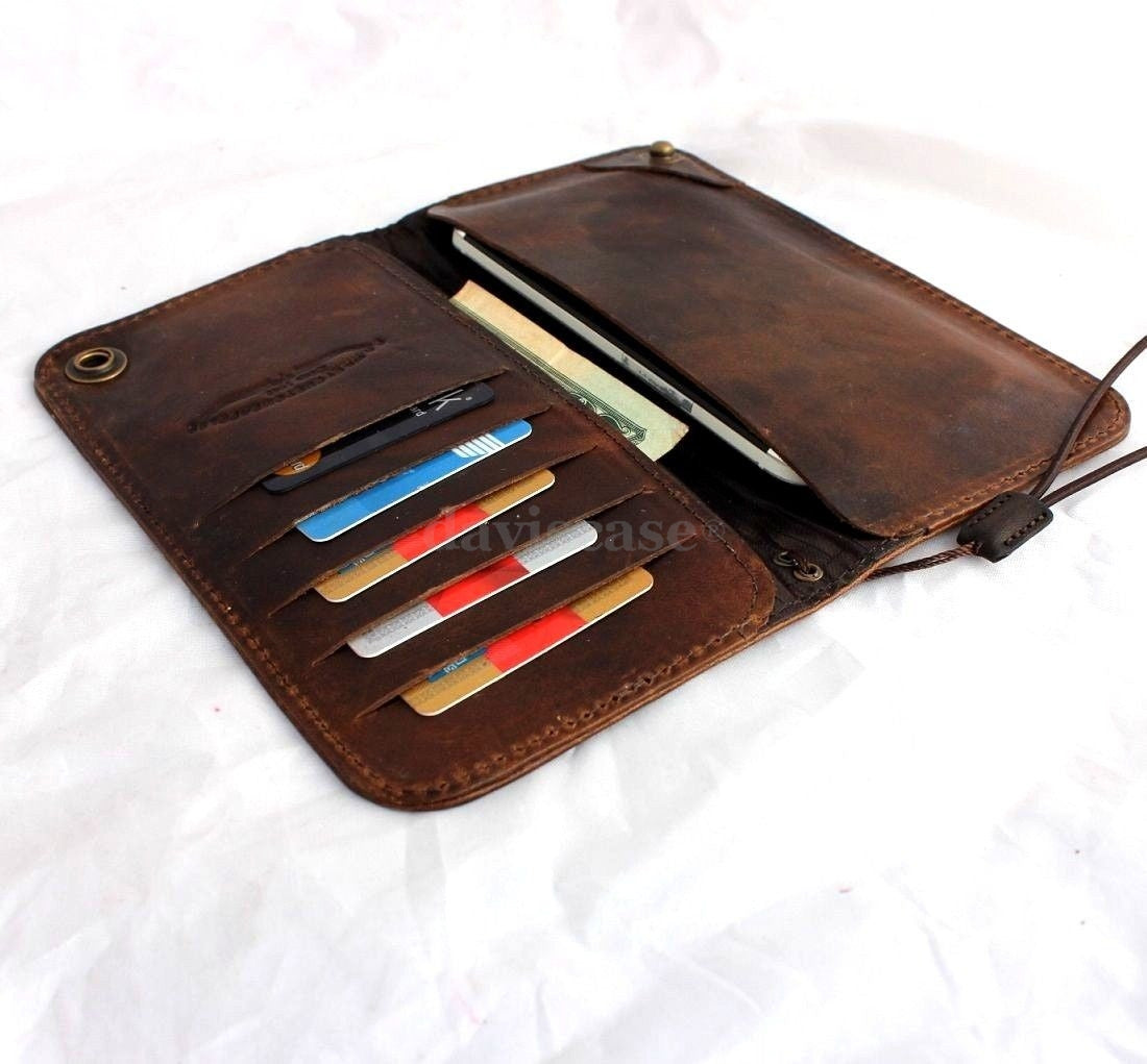 Handmade genuine Italy leather iPhone 6 case with wallet flip design, credit card slots, and magnetic closure.