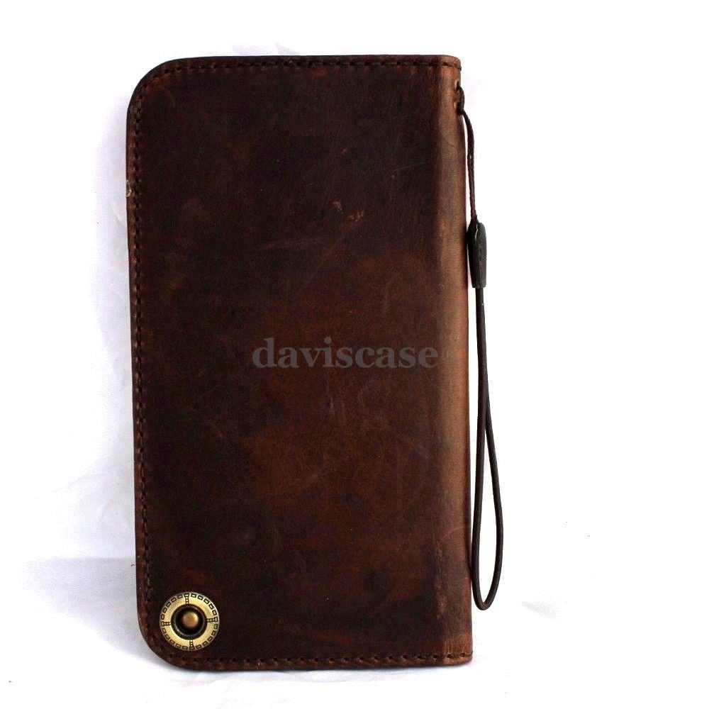 Handmade genuine Italy leather iPhone 6 case with flip wallet design, credit card slots, and magnetic closure.