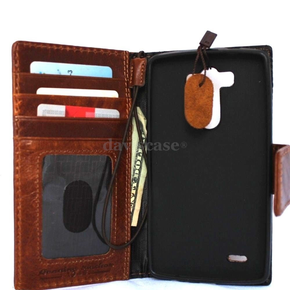 Light brown genuine Italian vintage leather phone case for LG G3, handmade slim wallet cover with magnetic closure.