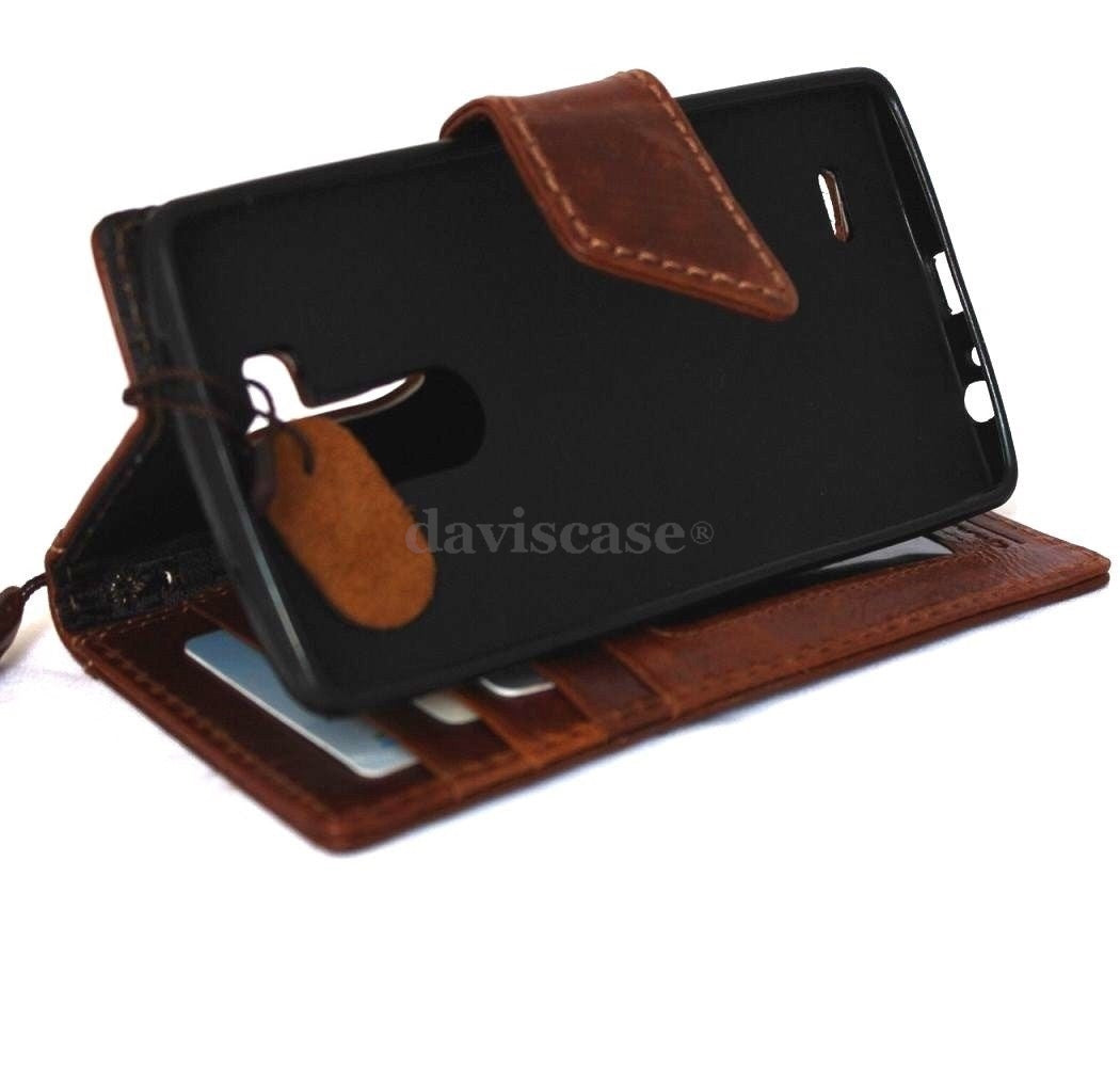 Light brown genuine Italian vintage leather phone case for LG G3, slim handmade wallet cover with magnet closure.