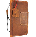 Genuine vintage tan leather Samsung Galaxy S9 Plus wallet case with magnetic closure, card slots, and strap by DAVISCASE.