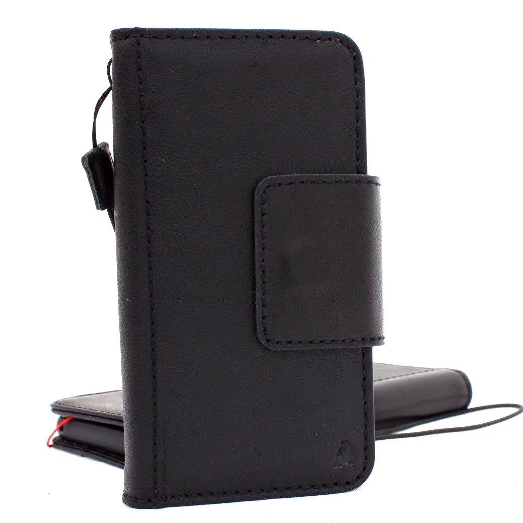 Handmade black leather wallet case for Samsung Galaxy S9 with magnetic closure, Jafo design, by DAVISCASE.