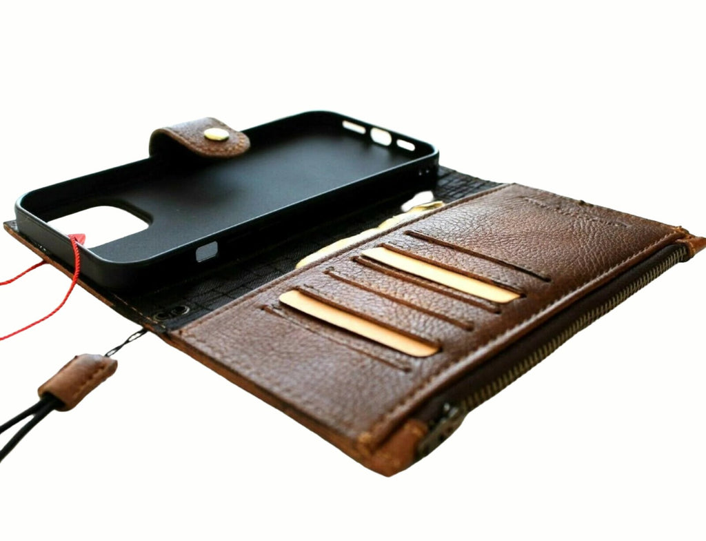 Handmade genuine leather phone case for Galaxy S series and Note models, featuring wallet and zipper design by DAVISCASE.