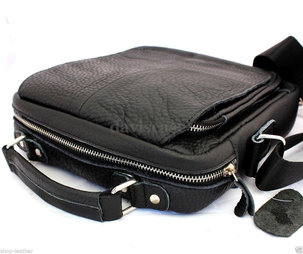 Men's genuine leather shoulder satchel bag with adjustable strap, ideal for messenger, school, or everyday use.