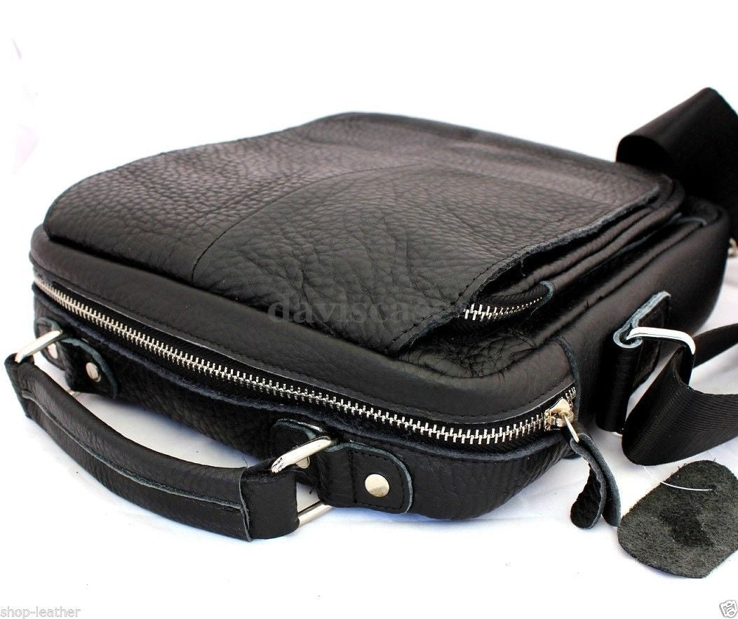 Men's genuine leather shoulder satchel bag with adjustable strap, ideal for messenger, school, or everyday use.