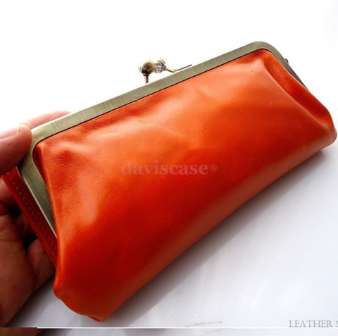Genuine soft leather women purse tote Coins bag skin orange TA