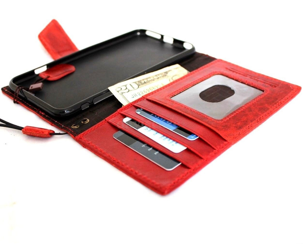Handmade genuine Italian leather iPhone 6 Plus case with wallet flip cover, credit card slots, and magnetic closure.