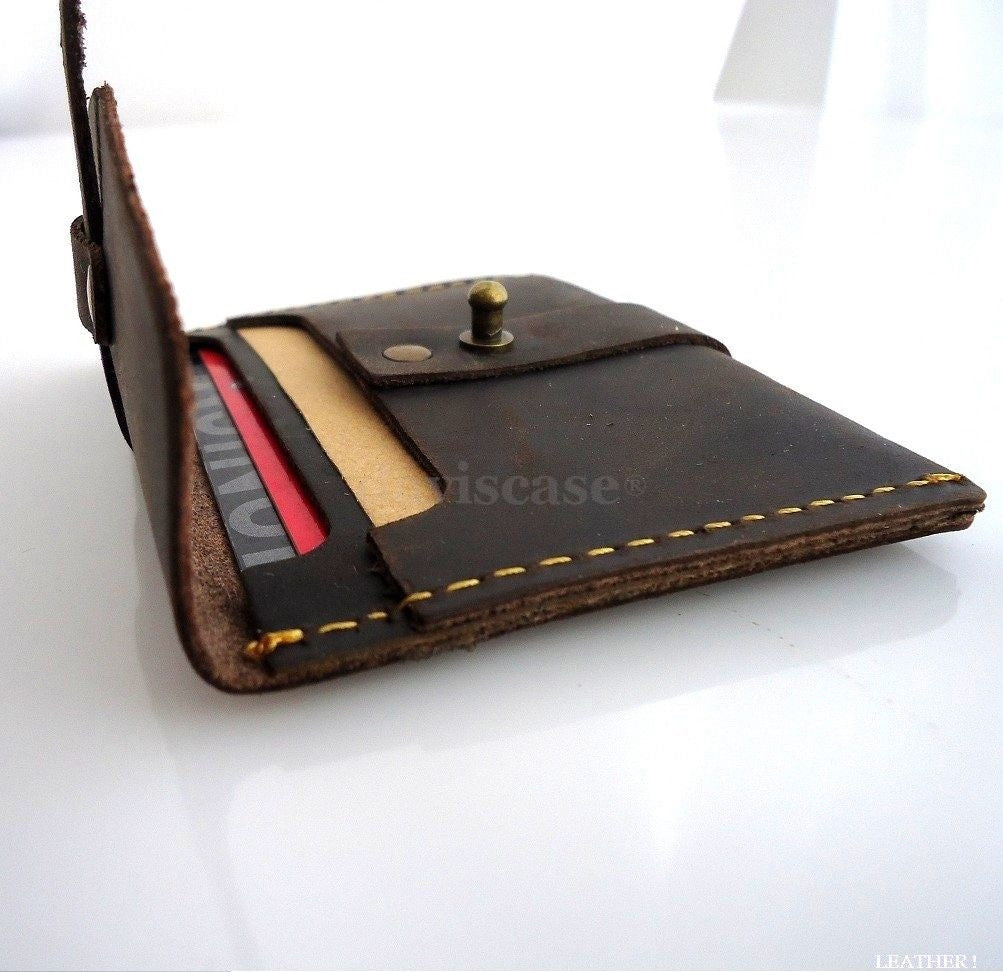 Genuine full leather men's wallet with ID and credit card slots, compact design, black leather, slim and durable.