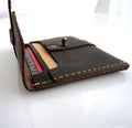 Genuine full leather men's wallet with ID and credit card slots, compact design, black leather, slim and durable.