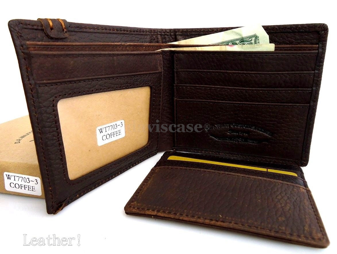 Men's genuine leather money clip wallet with coin pocket, handmade DAVISCASE men's credit purse with full leather construction.