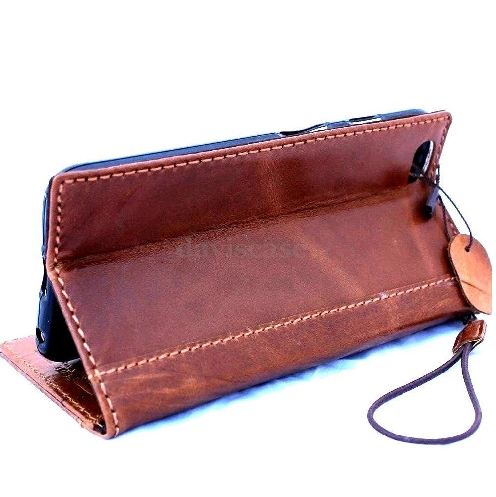 Handmade genuine Italy leather iPhone 6 Plus case with flip cover, wallet band, credit card slots, and magnetic closure.