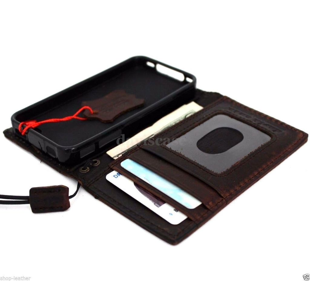 Handmade genuine Italian leather iPhone 4s case with wallet and stand features, crafted for stylish protection and convenience.