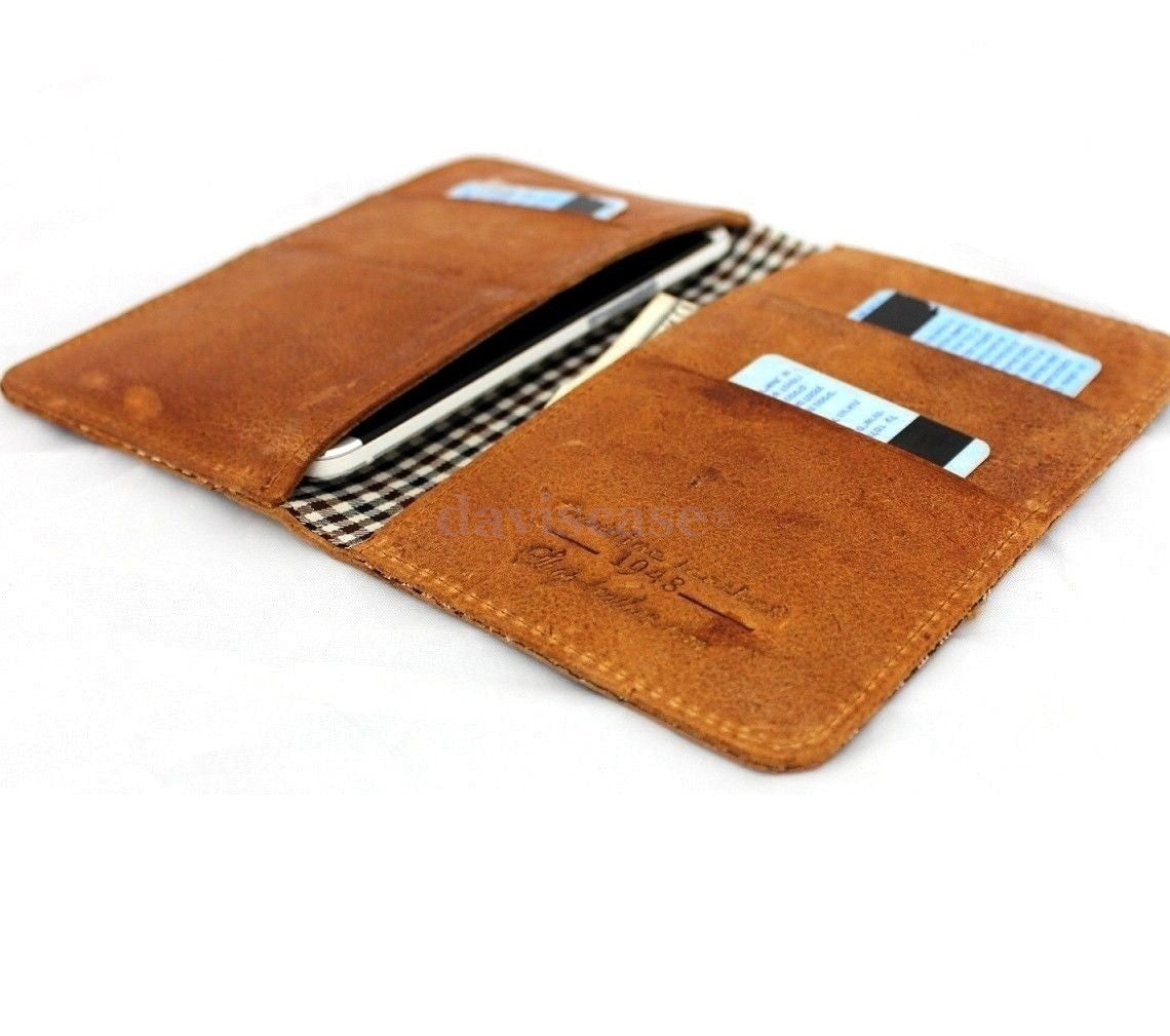 Handmade genuine Italian leather iPhone 6 case with flip cover, wallet style, credit card slots, and magnetic closure.
