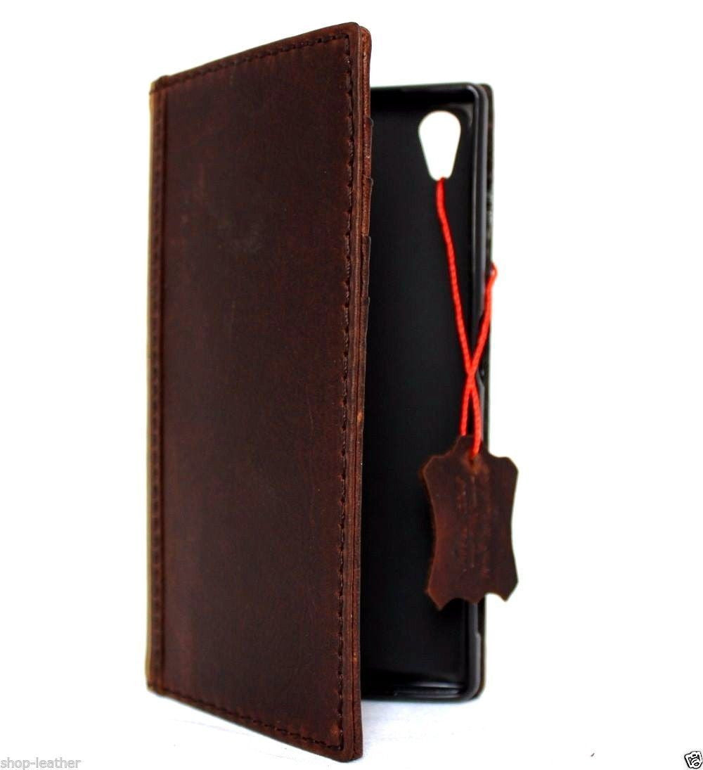 Genuine vintage Italian leather Sony Xperia 5 IV book wallet case with card slots, handmade UK, slim and stylish phone cover.