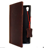 Véritable étui en cuir italien vintage pour sony Xperia Z5 livre portefeuille couverture mince marron fentes pour cartes mince fait à la main daviscase