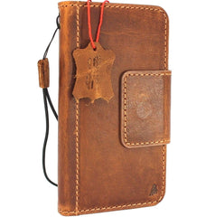 Genuine retro leather Case for Samsung Galaxy S9 Plus book wallet magnetic closure cover high quality cards slots Tan strap daviscase