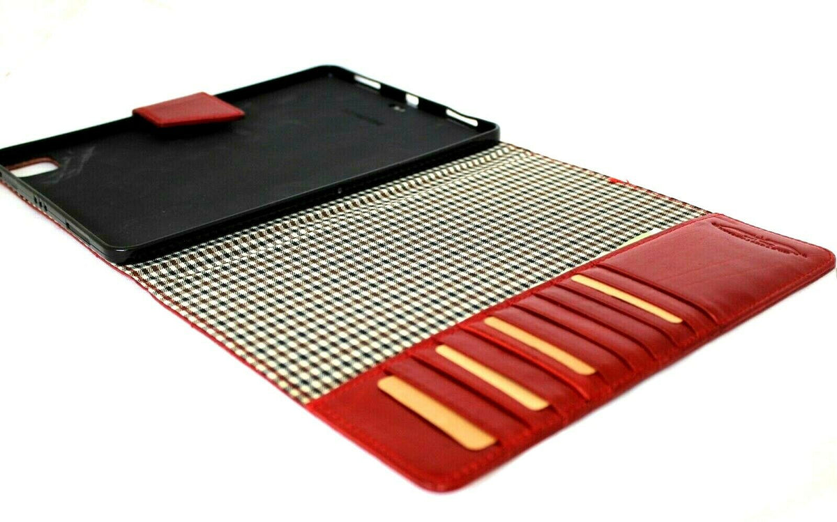 Red DAVISCASE vintage leather iPad Pro 11 (2020) hard cover case with flip design, credit card slots, slim fit, handmade.