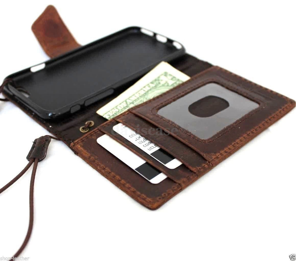 Handmade genuine Italy leather iPhone 6 case with flip wallet design, credit card slots, magnetic closure, luxury look.
