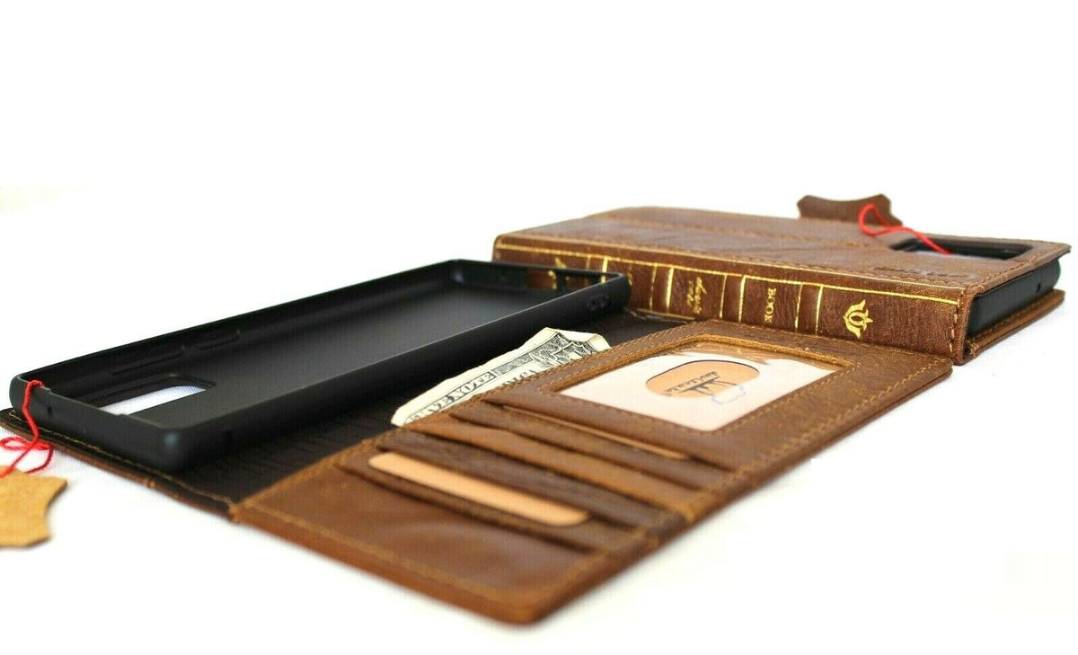 Genuine leather Bible design wallet case for Samsung Galaxy Note 20 5G by DAVISCASE, featuring card slots and wireless charging holder.