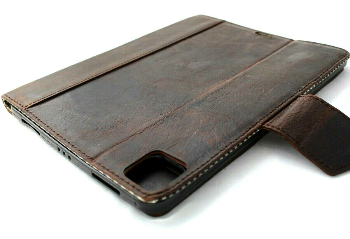 Genuine vintage leather iPad 10.2 case by DAVISCASE with flip cover, credit card slots, slim design, handmade in dark leather.