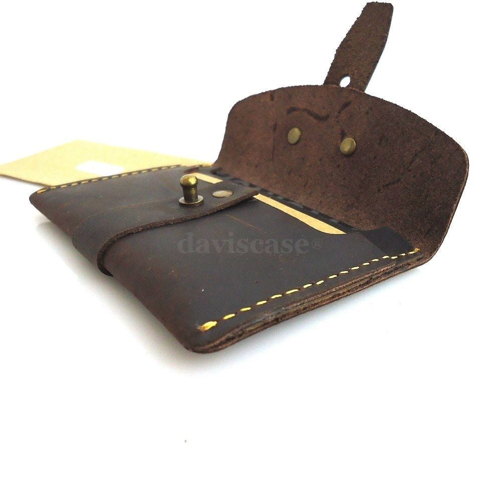 Genuine full leather men's mini wallet with ID and credit card slots, compact money holder and card case in black.