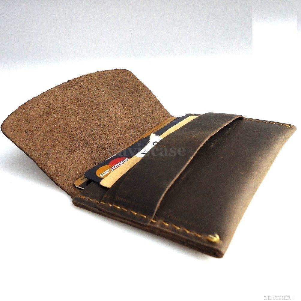Genuine full leather men's mini wallet by DAVISCASE with space for credit cards and cash, compact and stylish for everyday use.