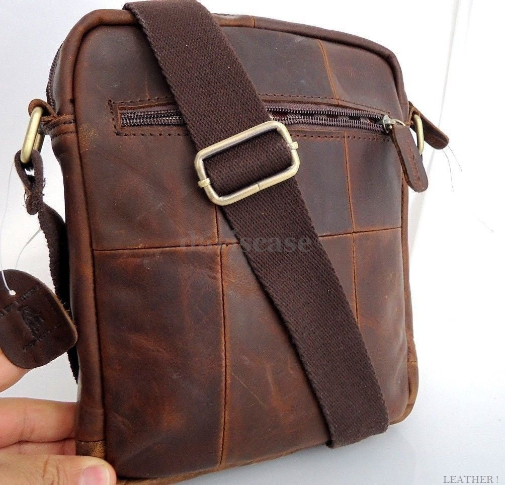 Genuine full leather men's shoulder bag with vintage design, DAVISCASE crossbody messenger bag for men and women.