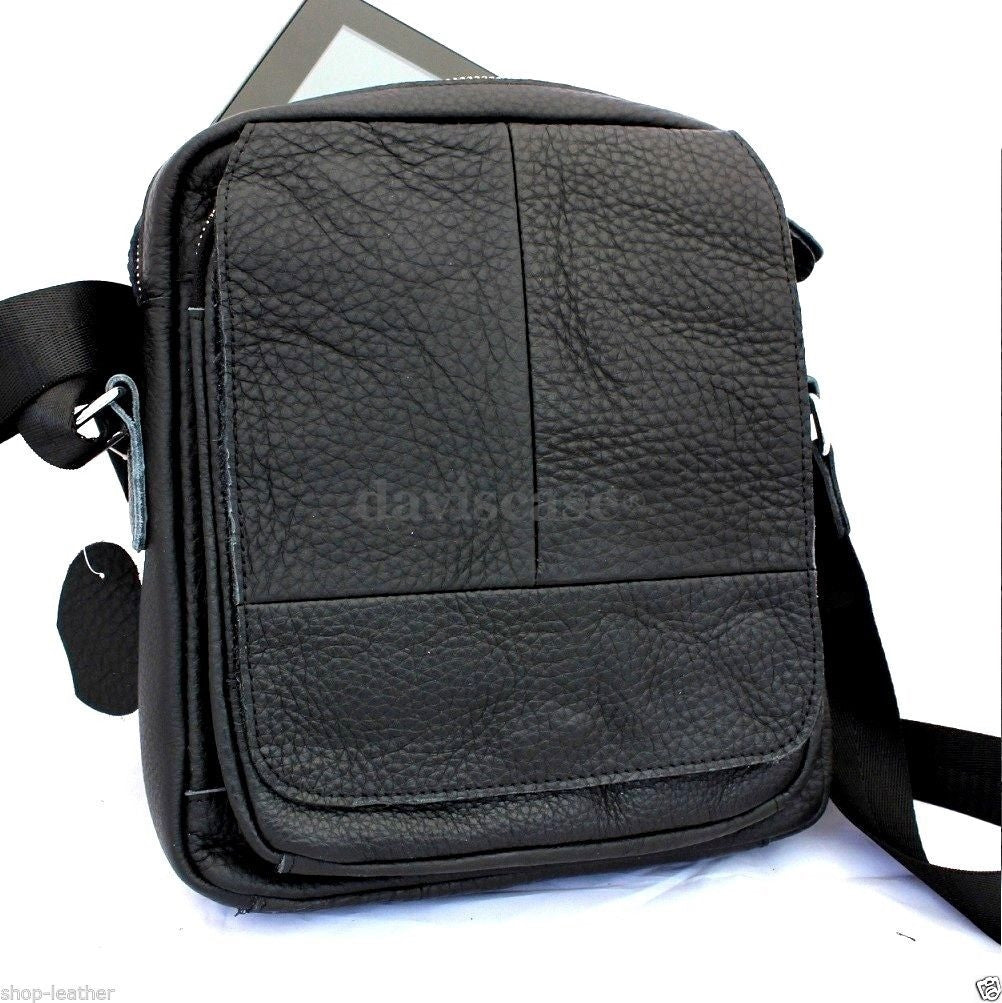 Mens genuine leather shoulder satchel bag with adjustable strap, ideal for messenger, school, or everyday use.