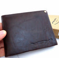 Men's brown full leather wallet by DAVISCASE with 3 credit card slots, 3 bill compartments, and an ID window.