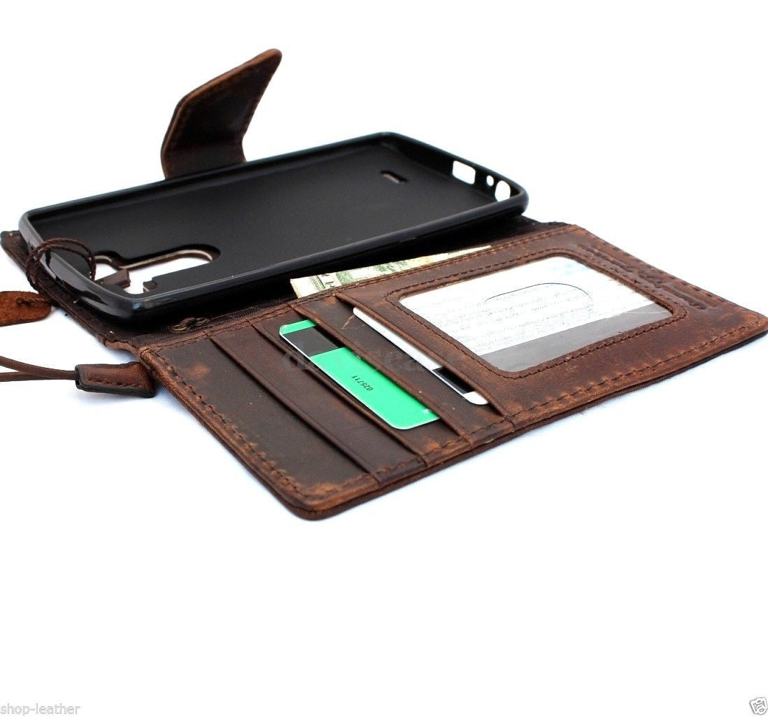 Vintage brown genuine Italian leather hard book wallet phone case for LG G3 with magnetic closure, handmade by DavisCase.