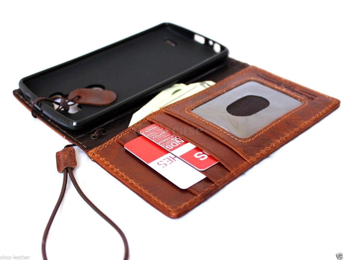 Light brown genuine Italian vintage leather phone case for LG G3, handmade slim wallet cover with a luxurious hard case design.