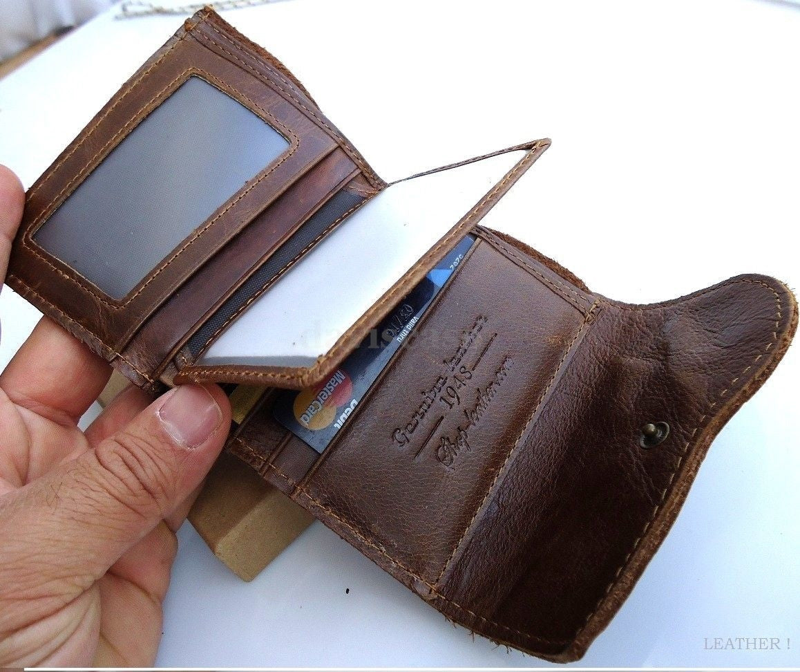 Men's brown genuine leather wallet with six credit card slots, two ID windows, and two bill compartments by DAVISCASE.