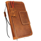 Genuine retro leather Case for Samsung Galaxy S9 Plus book wallet magnetic closure cover high quality cards slots Tan strap daviscase