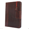Brown genuine leather iPad Pro 12.9 case by DAVISCASE featuring slim design, card slots, stand magnet, and luxury hard cover.