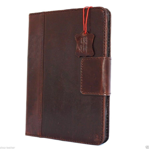 Brown genuine leather iPad Pro 12.9 case by DAVISCASE featuring slim design, card slots, stand magnet, and luxury hard cover.