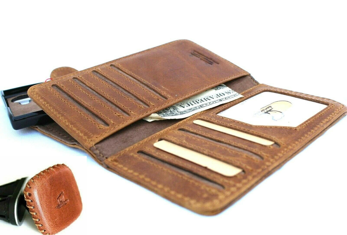 Genuine full leather Samsung Galaxy Note 10 wallet case with window, slim stand, magnetic car holder, handmade by DAVISCASE.