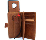 Genuine leather Case for Samsung Galaxy S9 book wallet cover Cards Removable detachable id window vintage Tan luxury slim magnetic
