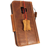 Echte Vintage-Lederhülle für Samsung Galaxy S9 Plus, Buch-Brieftasche, Magnetverschluss, Kartenfächer, brauner Riemen, Daviscase